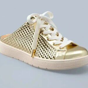 New White House Black Market Gold Metallic Kicks Quilted Mules Sneakers 7